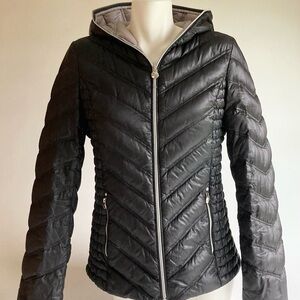 Laundry Black Nylon Polyester Down Hooded Puffer Quilted Jacket size M